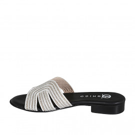 Woman's mules in white rope fabric with rhinestones heel 2 - Available sizes:  33, 42, 44 2