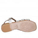 Sandalo da donna in pelle e tessuto corda bianco con cinturino, strass e tacco 2 - Misure disponibili: 32, 35