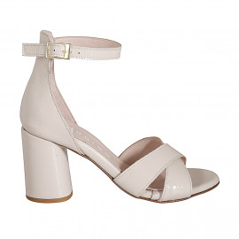 Woman's open shoe with strap in light pink patent leather heel 7 - Available sizes:  35, 45