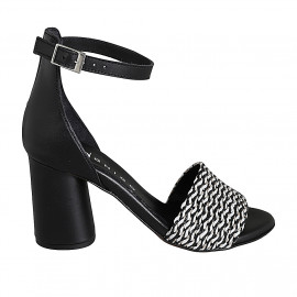 Scarpa aperta da donna con cinturino in pelle nera e rafia bianca e nera tacco 7 - Misure disponibili: 32, 34, 35, 42, 44