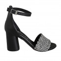 Scarpa aperta da donna con cinturino in pelle nera e rafia bianca e nera tacco 7 - Misure disponibili: 32, 34, 35, 42, 44