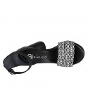 Woman's open shoe with strap in black leather and black and white raffia heel 7 - Available sizes:  32, 34, 35, 42, 44