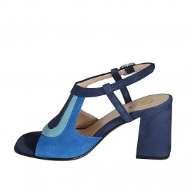 Sandalo accollato da donna in camoscio blu, bluette e turchese tacco 7 - Misure disponibili: 45, 46 2