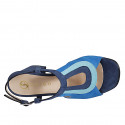 Woman's highfronted sandal in blue, cornflower blue and turquoise suede heel 7 - Available sizes:  45, 46