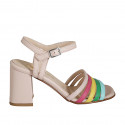 Woman's sandal in light rose and multicolored leather with strap heel 7 - Available sizes:  32, 35, 42, 44, 45