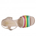 Woman's sandal in light rose and multicolored leather with strap heel 7 - Available sizes:  32, 35, 42, 44, 45
