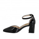 Woman's pointy open shoe with strap in black patent leather heel 6 - Available sizes:  46