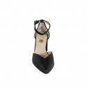 Escarpin ouvert à bout pointu pour femmes avec courroie en cuir verni noir talon 6 - Pointures disponibles:  46