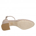 Woman's rounded open shoe with strap in light pink leather heel 5 - Available sizes:  35