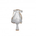 Woman's pointy open shoe with crossed strap in silver laminated leather and glittered fabric heel 8 - Available sizes:  42, 45