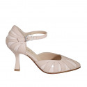 Zapato abierto puntiagudo con cinturon para mujer en piel rosado y charol rosado claro tacon 8 - Tallas disponibles:  42, 44