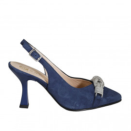 Decolté a punta aperta sul tallone da donna in camoscio blu con accessorio tacco 8 - Misure disponibili: 32, 35, 42