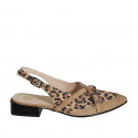 Chaussure ouverte au talon pour femmes en daim beige et tacheté avec courroies croisées talon 3 - Pointures disponibles:  35, 42