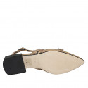 Chaussure ouverte au talon pour femmes en daim beige et tacheté avec courroies croisées talon 3 - Pointures disponibles:  35, 42