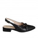 Woman's slingback shoe in black leather with crossed straps heel 3 - Available sizes:  35, 42