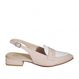 Zapato destalonado con empeine alto para mujer en piel rosada claro y blanca tacon 3 - Tallas disponibles:  35, 45, 46