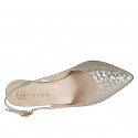 Woman's slingback pump in platinum laminated leather heel 6 - Available sizes:  32, 45, 46
