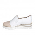 Zapato para mujer en piel blanca y beis con elastico y puntera cuña 4 - Tallas disponibles:  35, 42, 43, 44