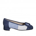Women's pump shoe with accessory in blue, light blue and grey suede heel 3 - Available sizes:  32, 43, 45