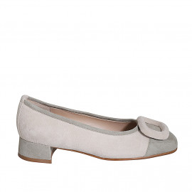 Women's pump shoe with accessory in sand beige and grey suede heel 3 - Available sizes:  35, 45