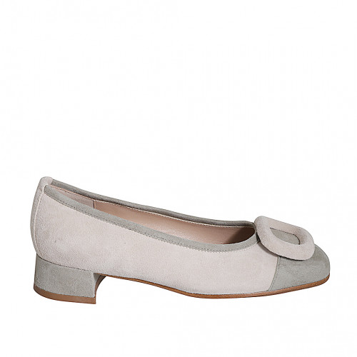 Women's pump shoe with accessory in sand beige and grey suede heel 3 - Available sizes:  35, 45