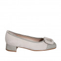 Women's pump shoe with accessory in sand beige and grey suede heel 3 - Available sizes:  35, 45