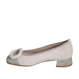 Women's pump shoe with accessory in sand beige and grey suede heel 3 - Available sizes:  35, 45 2