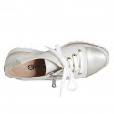 Woman's laced shoe with zipper in beige leather and platinum laminated leather wedge heel 4 - Available sizes:  42, 44, 45, 46