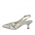 Woman's pointy slingback pump in platinum and silver laminated leather heel 5 - Available sizes:  35, 42, 45, 46