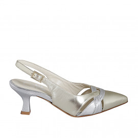 Slingback à bout pointu pour femmes en cuir lamé platine et argent talon 5 - Pointures disponibles:  35, 42, 45, 46