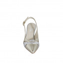 Woman's pointy slingback pump in platinum and silver laminated leather heel 5 - Available sizes:  35, 42, 45, 46