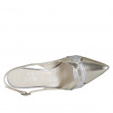 Woman's pointy slingback pump in platinum and silver laminated leather heel 5 - Available sizes:  35, 42, 45, 46