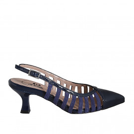 Zapato destalonado a punta para mujer en charol y gamuza azul tacon 5 - Tallas disponibles:  35, 46
