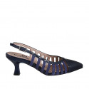 Woman's pointy slingback pump in blue suede and patent leather heel 5 - Available sizes:  35, 46