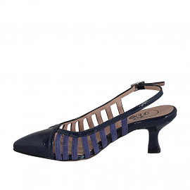 Zapato destalonado a punta para mujer en charol y gamuza azul tacon 5 - Tallas disponibles:  35, 46 2