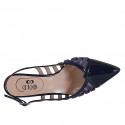 Slingback à bout pointu pour femmes en cuir verni et daim bleu talon 5 - Pointures disponibles:  35, 46