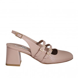 Mary Jane slingback pour femmes avec deux courroies en cuir verni rose clair talon 5 - Pointures disponibles:  35, 45