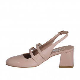 Mary Jane slingback with two straps in light pink patent leather heel 5 - Available sizes:  35, 45 2