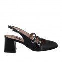Mary Jane slingback pour femmes avec deux courroies en cuir verni noir talon 5 - Pointures disponibles:  32, 45