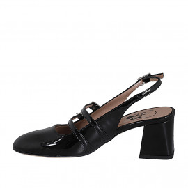 Mary Jane slingback con due cinturini in vernice nera tacco 5 - Misure disponibili: 32, 45 2