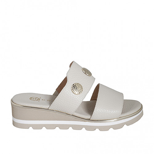 Sabot da donna con elastico e bottoni in pelle beige chiaro zeppa 4 - Misure disponibili: 44