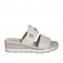 Woman's mule with elastic band and buttons in light beige leather wedge heel 4 - Available sizes:  44