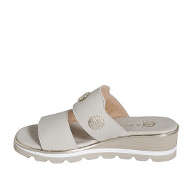 Mule pour femmes avec elastique et boutons en cuir beige clair talon compensé 4 - Pointures disponibles:  44 2