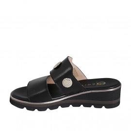 Mule para mujer con elastico y botones en piel negra cuña 4 - Tallas disponibles:  42, 43 2