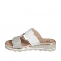 Woman's mule with elastic band and button in white and platinum leather wedge heel 3 - Available sizes:  35