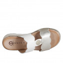 Woman's mule with elastic band and button in white and platinum leather wedge heel 3 - Available sizes:  35