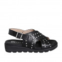 Woman's sandal in black leather with studs wedge heel 3 - Available sizes:  32, 33, 35