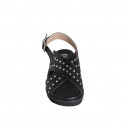 Woman's sandal in black leather with studs wedge heel 3 - Available sizes:  32, 33, 35