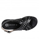 Woman's sandal in black leather with studs wedge heel 3 - Available sizes:  32, 33, 35