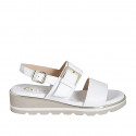Woman's sandal in white leather with elastic band and buckle wedge heel 4 - Available sizes:  35